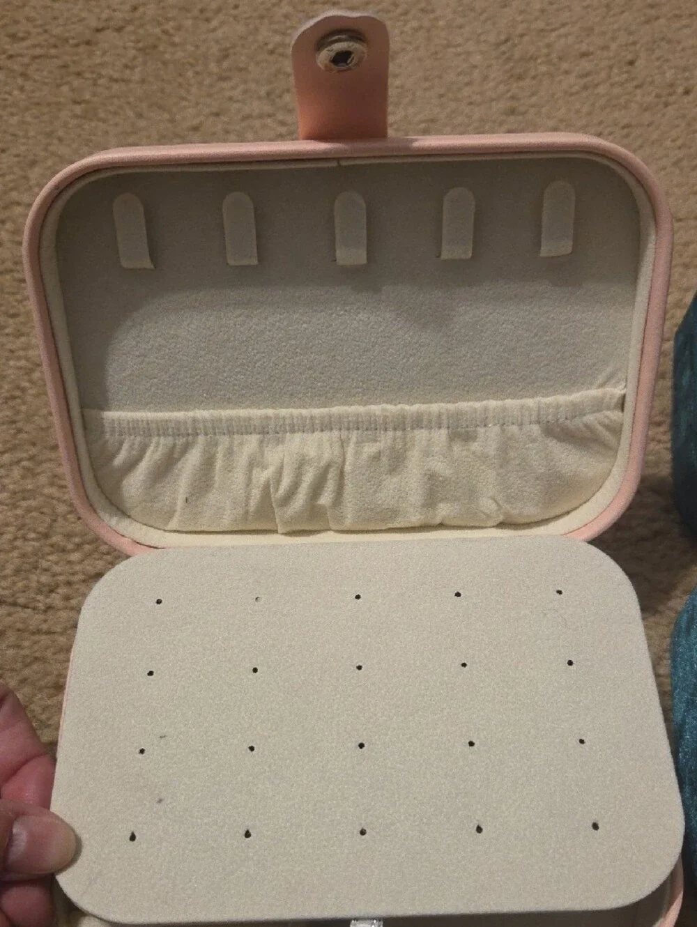 Compact Pink Jewelry Organizer Box with Ring Slots